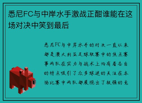 悉尼FC与中岸水手激战正酣谁能在这场对决中笑到最后